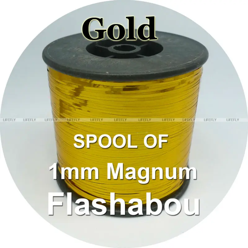 Gold Color, Spool of Flashabou, 1mm Magnum Holographic Tinsel, Mylar