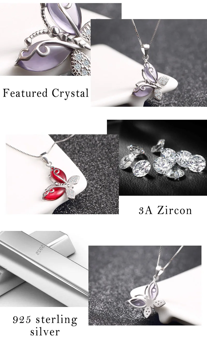 Butterfly Jewellry 925 Sterling Silver Crystals Butterfly Pendant Necklace for Women Engagement Fine Jewelry Choker