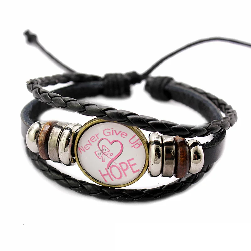 Fashion-Jewelry-Handmade-Bracelets-Leather-Love-Hope-Faith-Charm-Bracelets-Glass-Cabochon-Dome-Never-Give-Up (4)