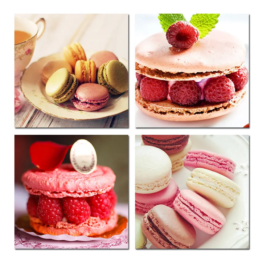 

Modern HD Print Poster Home Decor Canvas Picture Artwork 4 Piece Cake Food Painting Kitchen and Restaurant Wall NO Frame