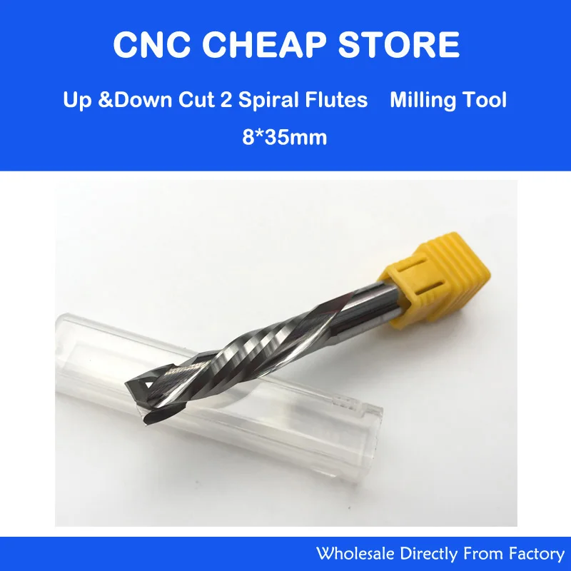 Goedkoop AAA UP DOWN Cut 8x35mm Twee Fluiten Spiraal Carbide Mill Tool Cutters CNC Router Compressie Hout Frees houtbewerking Cutter Bits