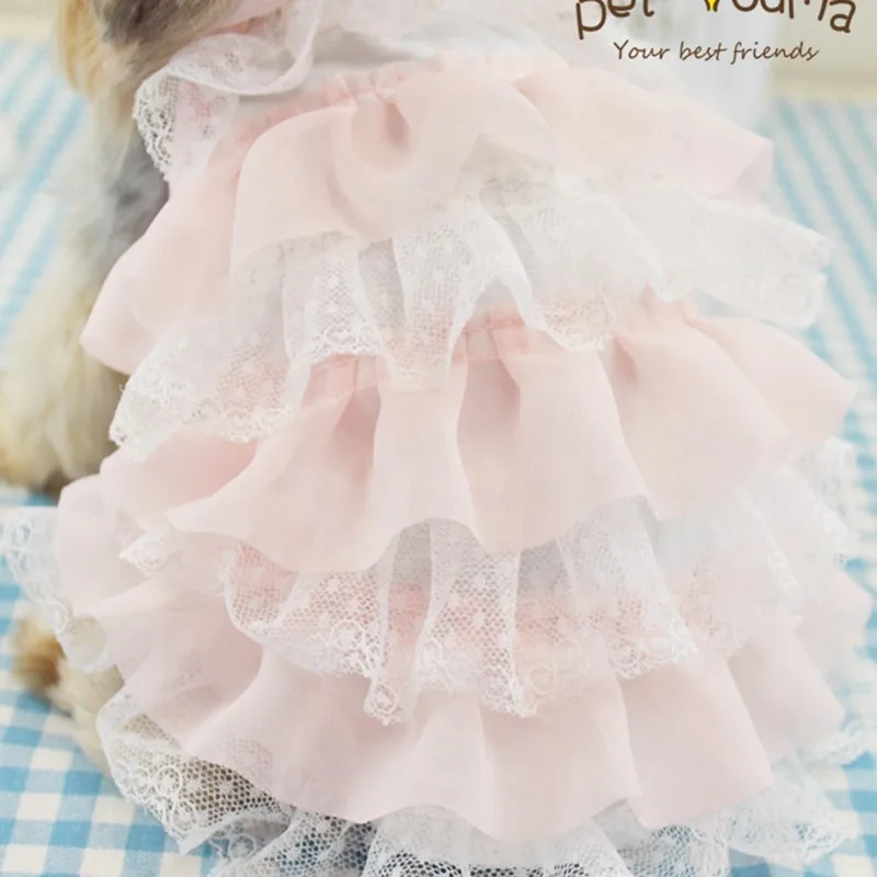 Cute pink Dog puppy lace dress dog cat pet cake Tutu skirt dog luxury Princess wedding Dress summer dog chihuahua clothes