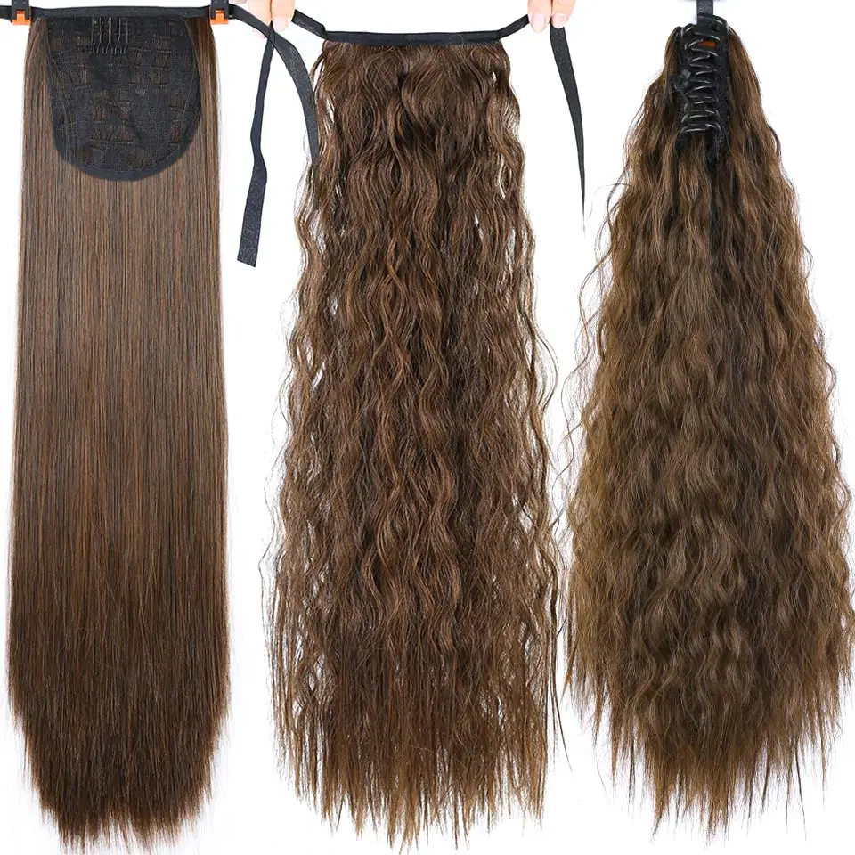 Pageup Longa Sintética Peruca Afro Curly Cordão Rabo de Cavalo Rabo de Cavalo Pedaço de Cabelo para as Mulheres Falso Bun Grampo na Extensão do Cabelo