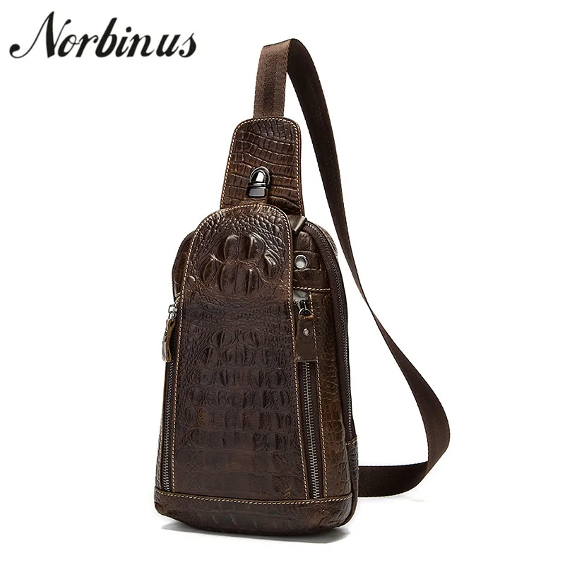

Norbinus Men Sling Chest Bag Genuine Leather Belt Chest Packs Man Leather Handbags Shoulder Bag Crocodile Crossbody Bags for Men