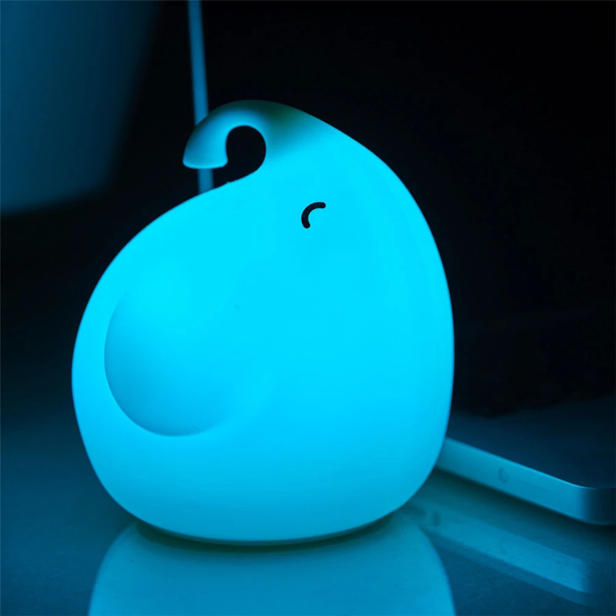 7 Colors Cute Elephant LED Night Light Luminaria USB Charge Soft