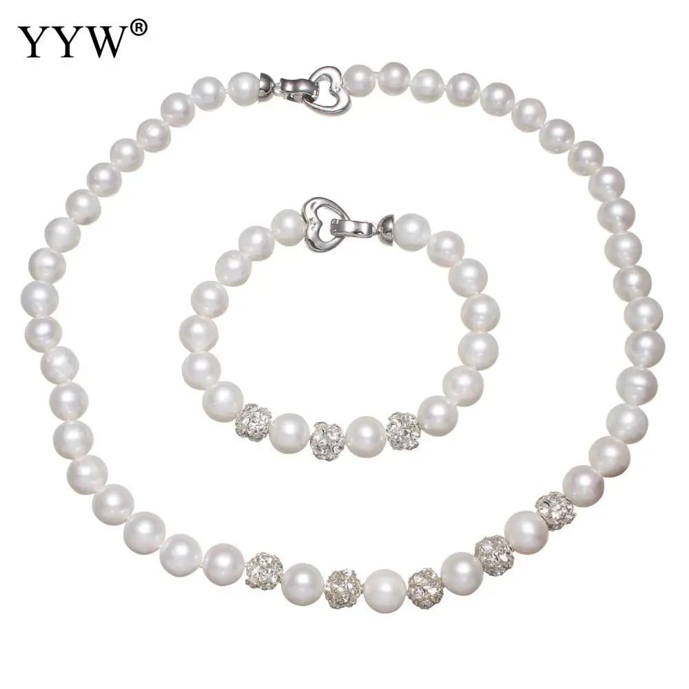 

Jewelry Set Fashion Natural Cultured Freshwater Pearl Necklace & Bracelet Beads Jewellery Accessories