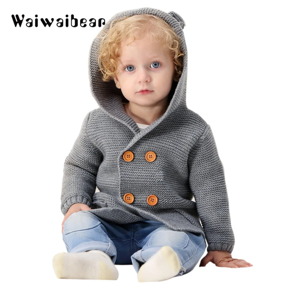

Waiwaibear Baby Winter Sweater Cardigan With Ears Newborn Baby Boys Knitted Jackets With Hood Autumn Children Long Sleeve Coat