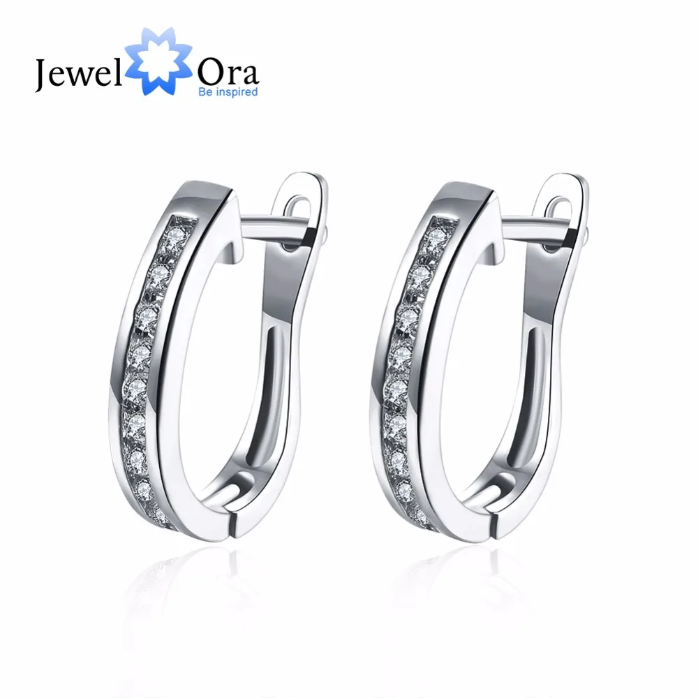 

Hot selling 2 Color Lovely U Shape Zircon Hoop Earrings Simple Style Rhodium Plated Lady Earring Best Gift (JewelOra EA101752)
