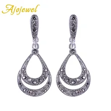 Ajojewel Brand Silver Plated Fashion Waterdrop Crystal Earrings For Women Black Jewelry Drop Earrings With Stone women big drop earrings rhodium plated with cz stone romantic style fashion jewelry high quality free shipment