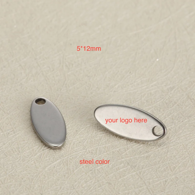 

50pcs 5*12mm Gold color Custom Tag Oval Shape Mirror Finish Stainless Steel Charm-Customized Charm Engrave Laser your own logo