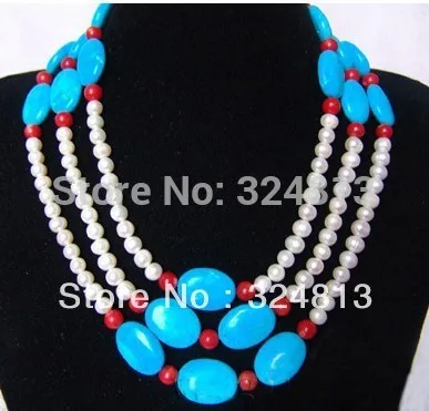 

beautiful white Pearl turquoise coral Necklace #1021