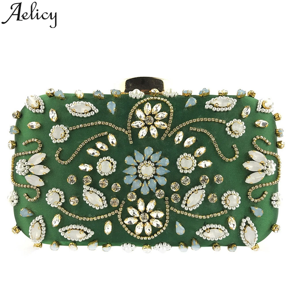 

Aelicy 2019 Fashion Women Flower Crystal Beaded Clutch Evening Chain Crossbody Party Shoulder Bags Luxury Handbag Designer Gifts