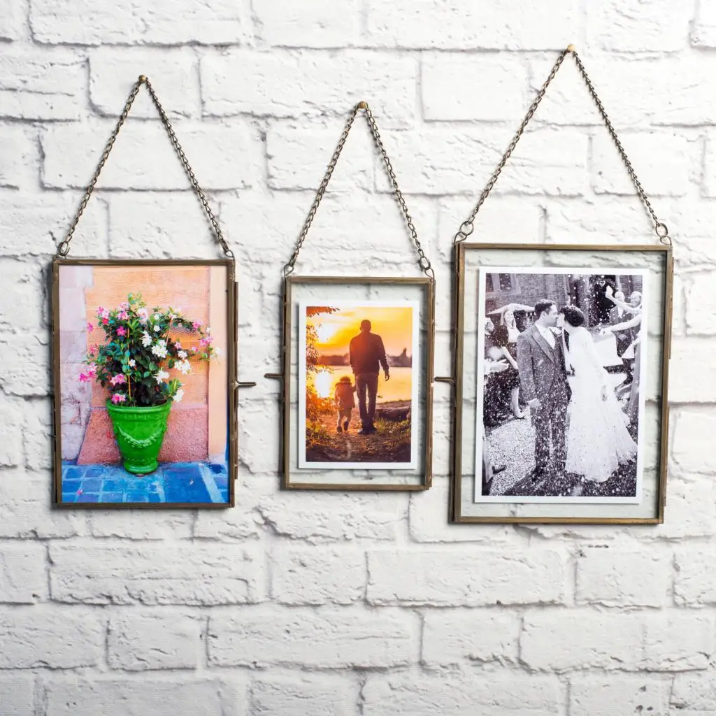Rustic Antique Brass Glass Frame - 5 x 7' Landscape Portrait Photo Frame