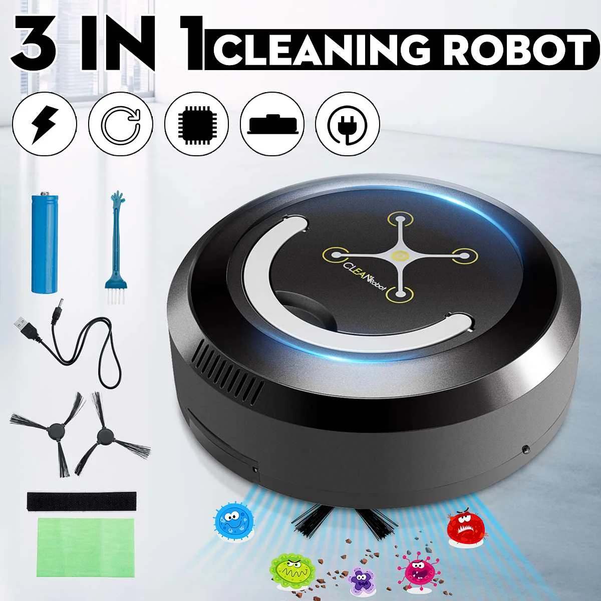 

becornce 3 in 1 Smart Robot Vacuum Cleaner Automatic Sweeping Dust Cleaner Robotic Mop Sweeper ABS + Electronic Components