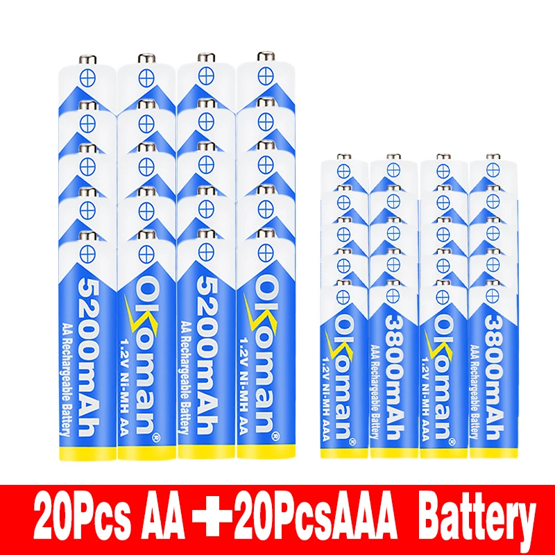 Okoman Высокое качество 5200 мАч NI MH AA Аккумуляторы+ AAA батарея 3800 мАч перезаряжаемая батарея NI-MH 1,2 В AAA батарея - Цвет: Цвет: желтый