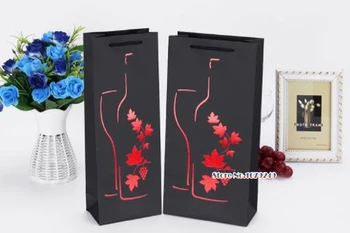 

Black bronzing leaf Wine Paper Bag , Single Double Bottle Bag Portable Wine Oil Bottle Carrier Package bags 100pcs/lot