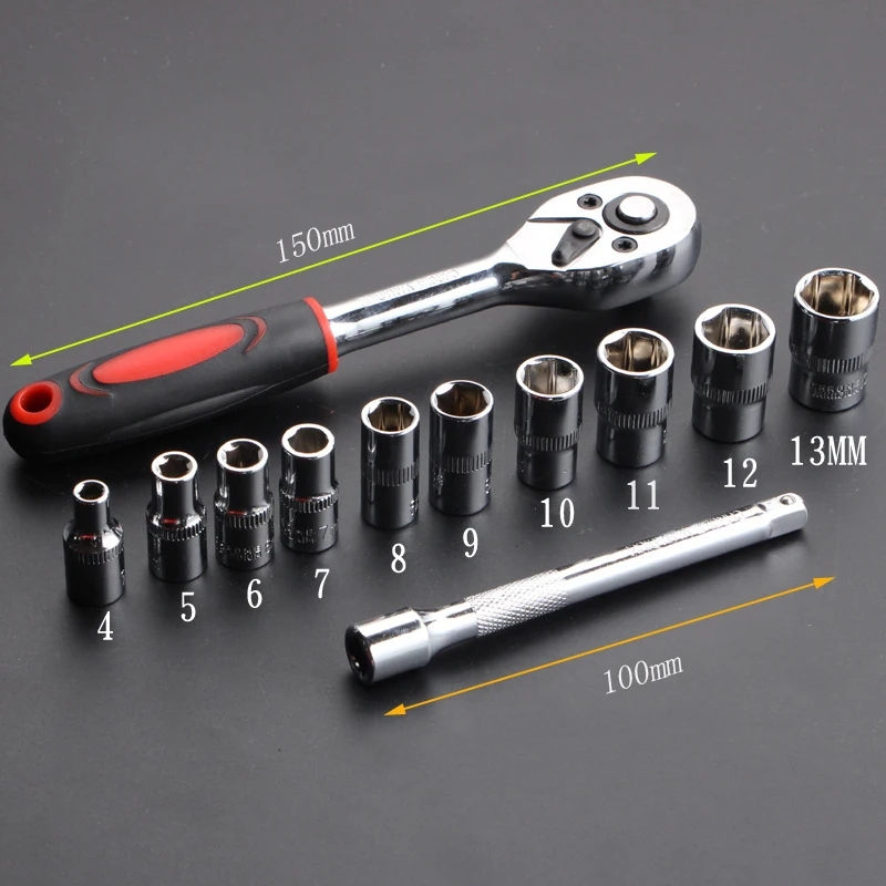 KALAIDUN Socket Wrench Kit 12Pcs 14-Inch Ratchet Wrench Bicycle Motorcycle Car Repairing Tool Set Common Sockets hand tools5