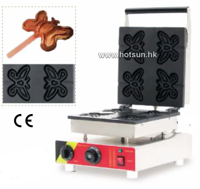 Free Shipping Electric 110V 220V Nonstick Commercial 4pcs Lolly Butterfly Waffle Stick Maker Iron Mold Plate Machine Baker