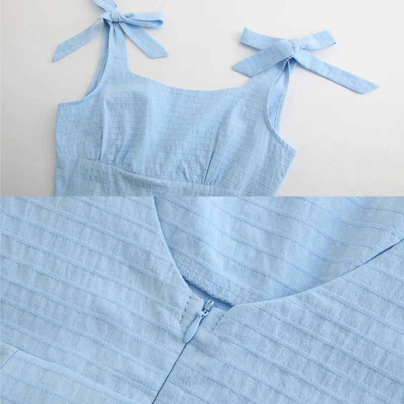 Blue 2018 Ruffles Lace Up Strap Elegant Beach Dress Sleeveless Women Summer Dress Mini Solid Backless Boho Tunics 11