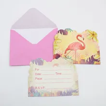 6 шт. Пригласительные открытки с изображением фламинго из мультфильма Singke-page, украшения для вечеринки на день рождения, вечерние открытки для девочек