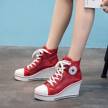

Dropshipping 2019 Summer Shoes Women Casual Shoes Fashion Wedges Platform White Pink Breathable High-top Sneakers Shoes XYZ101