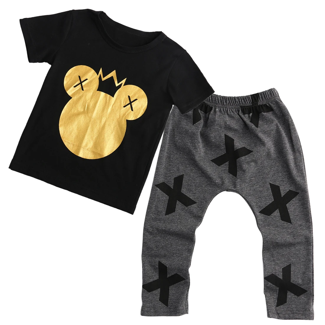 

2PCS Fashion Toddler Kids Boys Girls Mickey Print Short Sleeve Tops T-shirt+Pants Kids Outfits Set Clothes