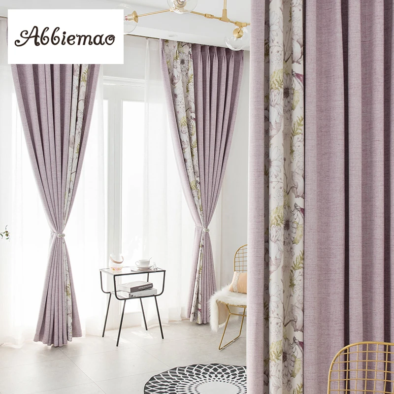 

Abbiemao Simple Modern Floral Style Splicing Curtain High Shade Printing Curtain For Living Room Bedroom Study Float Window