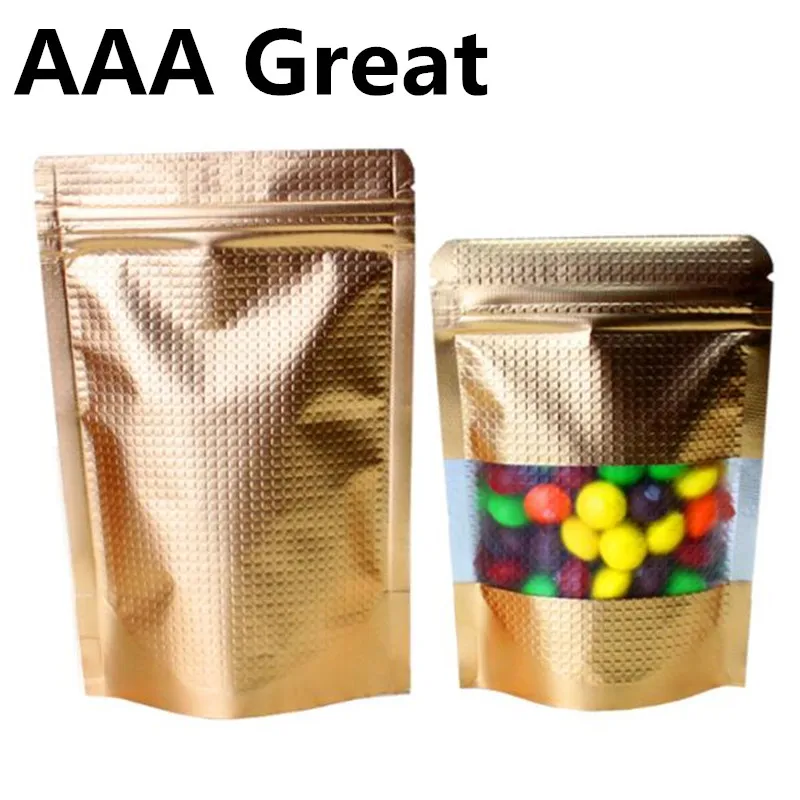 Download AAA Great 100Pcs Stand Up Aluminum Foil Zip Lock Bag Gold ...
