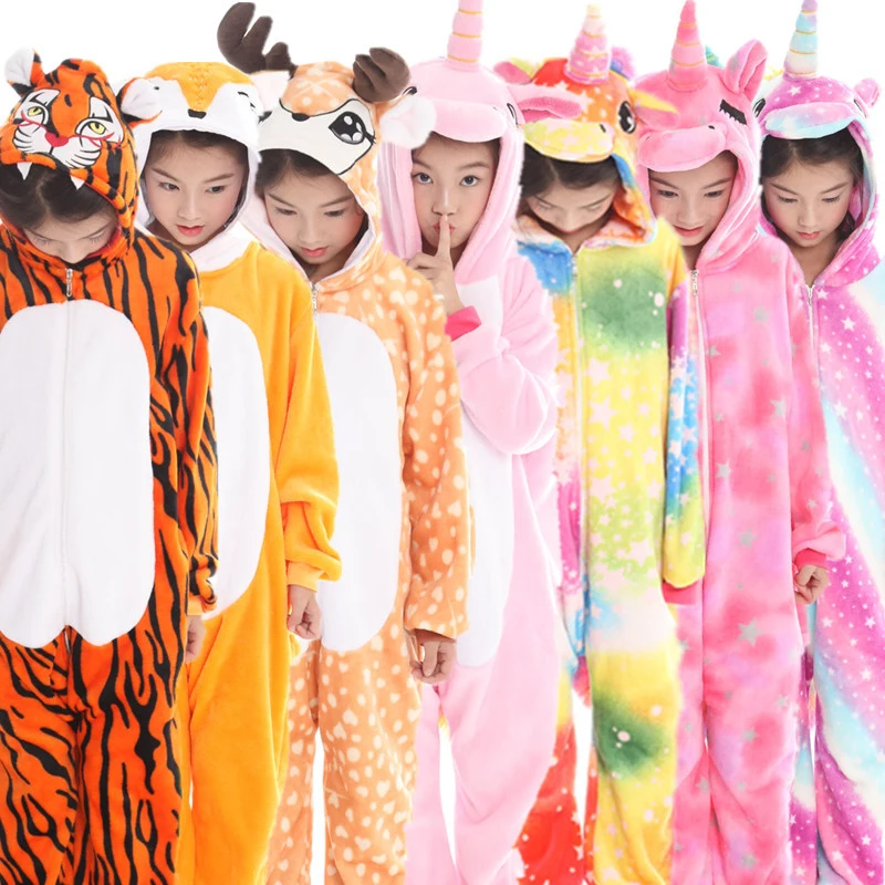 

Kids Unicorn Pajamas for Girls Boys Pijamas Winter Cartoon Animal Children Kigurumi Pyjamas 2019 Teen Cosplay Onesie for 4 - 12T