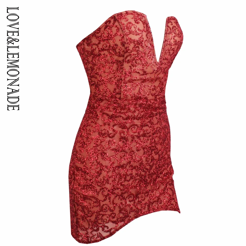 Love& лимонад красный воротник V бархат бисера Материал обтягивающее платье LM0326