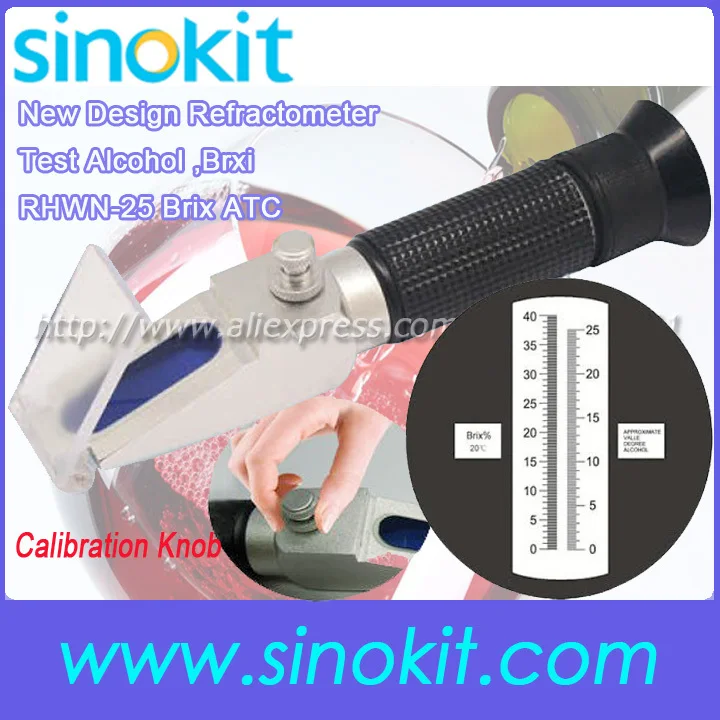 Wine 0 25VOL,0 40Brix New Design Calibration knob refractometer with CE RHWN 25 Brix ATCin