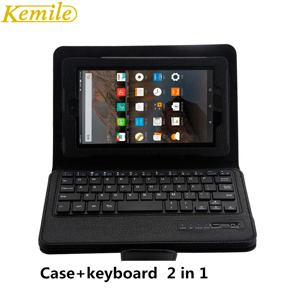 

Kemile Removable Wireless Bluetooth Keyboard Portfolio Leather Stand Case Cover for Amazon 2015 New Kindle Fire 7 Tablet keypad