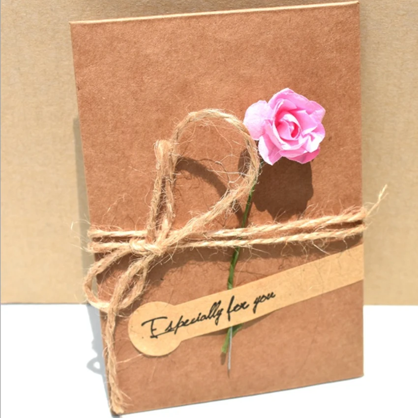 1 упак./лот Винтаж крафт Бумага сушенный цветочный поздравительная открытка с цветочным принтом конверт специально для Вас Подарки Сообщение пригласительная открытка - Цвет: Pink rose