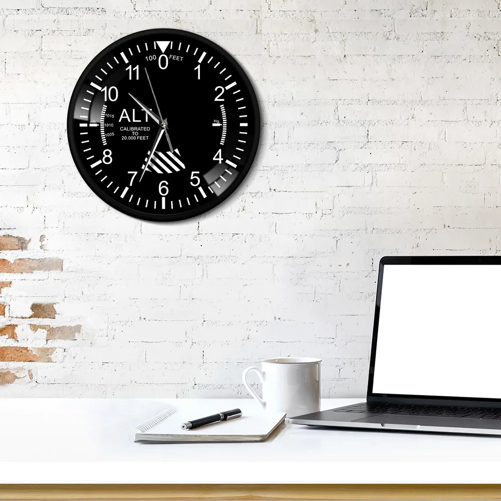 Classic Altimeter Round Wall Clock Modern Altimeter Instrument Style Wall Clock Pilot Air Plane Altitude Measurement Home Decor Just6F