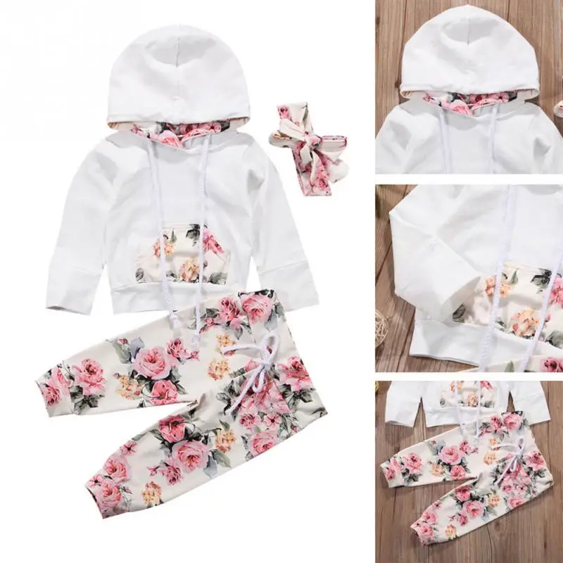 

Toddler Baby Girl Kids 3PCS Floral Sweatshirt Hoodies+Pants Outfit with Headband Casual Playsuit 2018 New Style #0806