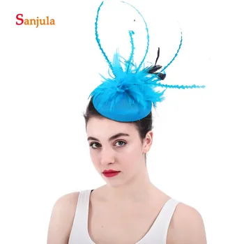 

Fascinators Feathers Bridal Hats Women's Formal Party Headwear Wedding Hair Accessories Blue chapeau femme mariage H48