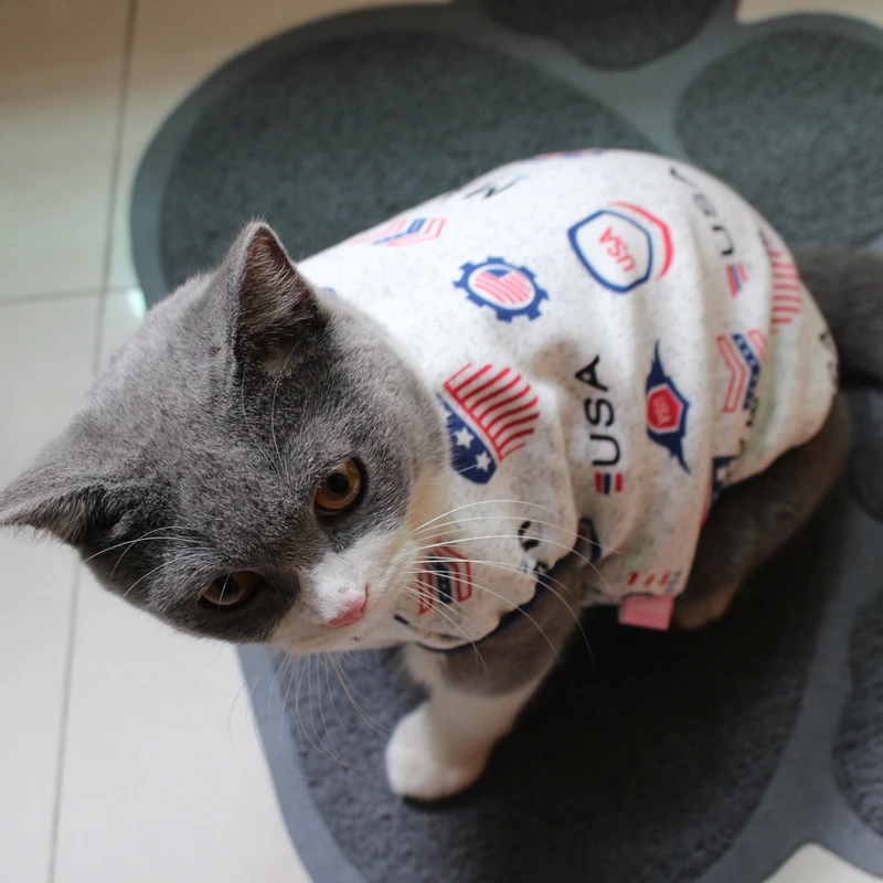 

[MPK Store] USA Pattern Cotton T-shirt Thickened with Fur Underneath for Cats to Keep Warm During Cool Season