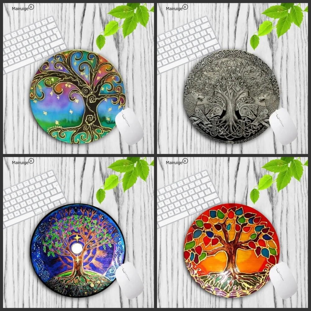 

Mairuige Under Trees Pattern Prints Gaming Mouse Pad Small Size Non-Skid 200x200mm 220x220mm Lock Edge Round Mouse Pad