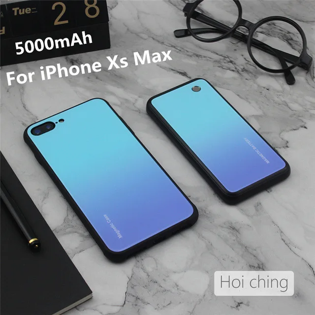 ZKFYS 5000 мАч большой емкости портативный Банк питания чехол для iPhone XS MAX беспроводной Магнитный ультра тонкий Быстрый зарядное устройство батарея Чехол - Цвет: Синий