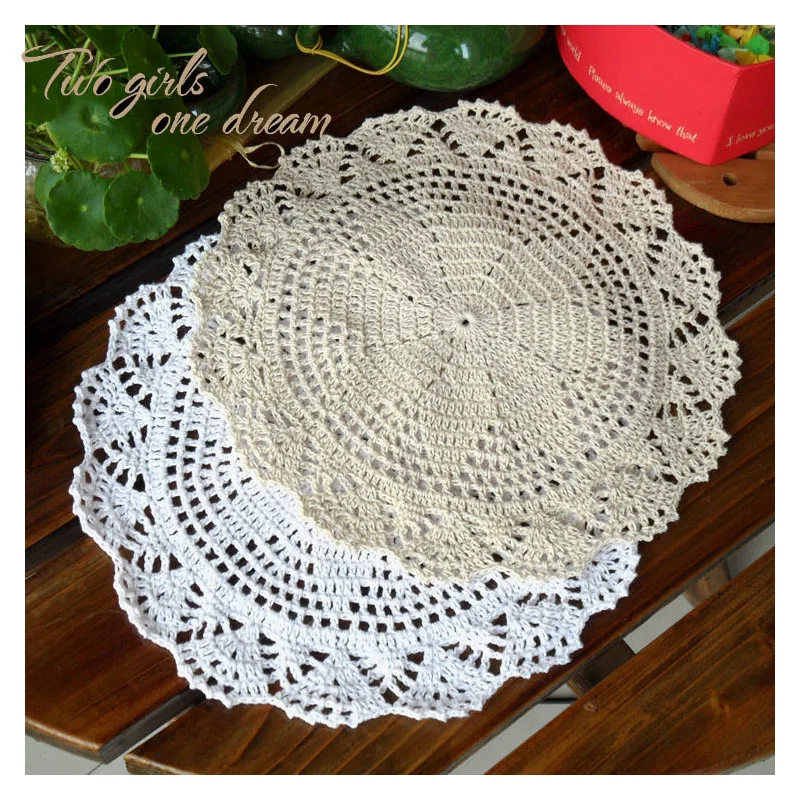 

Handmade Crochet Coaster Doily Flower Tray Pad Decoration Shooting Props Cover European Round Crochet Table Mats 25CM 20PCS/LOT