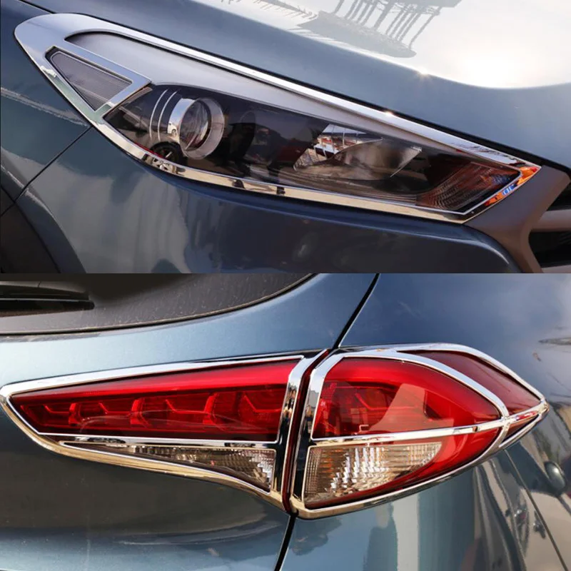 

For Hyundai Tucson TL Front Rear Trunk Headlight Tail Light Lamp Cover Trim Decoration 2016 2017 2018 ABS Chrome Car Styling Set