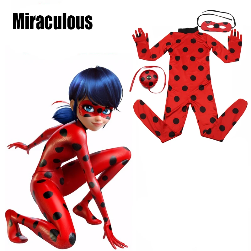 Miraculous Ladybug Girl Cosplay Costume Kids Second Skin Tight Suit Turtleneck Women Halloween Party Tight Suit