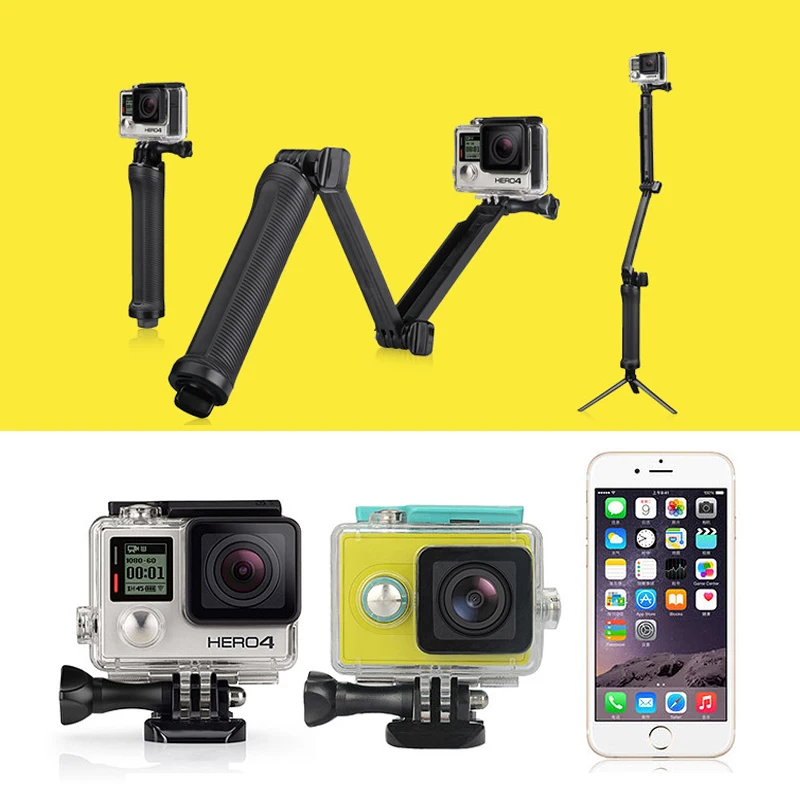 3 полосная Ручка монопод селфи палка для GoPro Hero 6 5 4 Session SJCAM Sj4000 Eken H9 H9r Xiaomi Yi 4K Go Pro