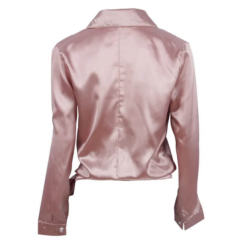 Blusa Feminina сексуальная шелковая блузка с v образным вырезом женская розовая рубашка