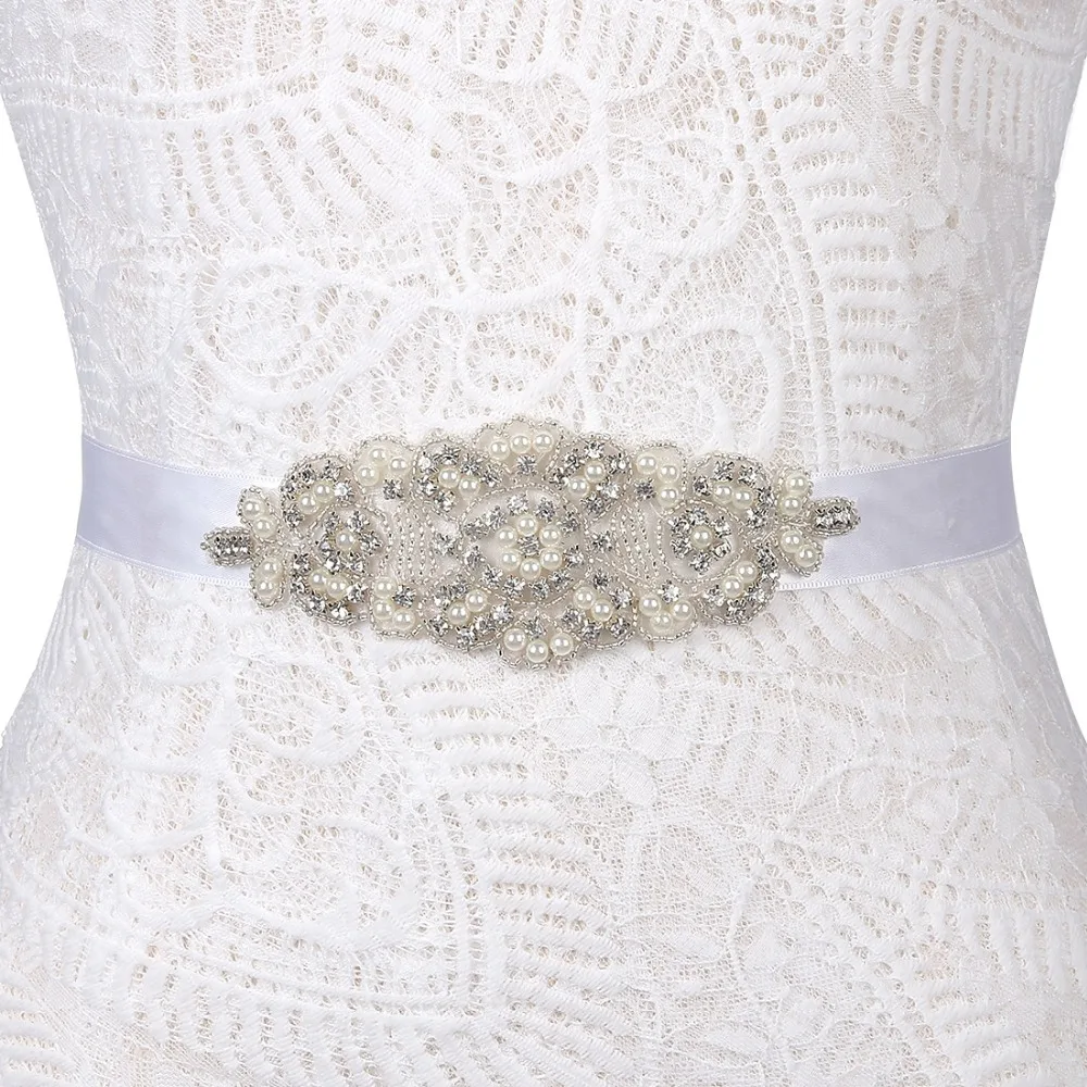 

Misaya Flower Lace Belt Satin Rhinestone Wedding Dress DIY HandCrafts Wedding Accessories Bridal Ribbon Sash Pearls Wedding Belt