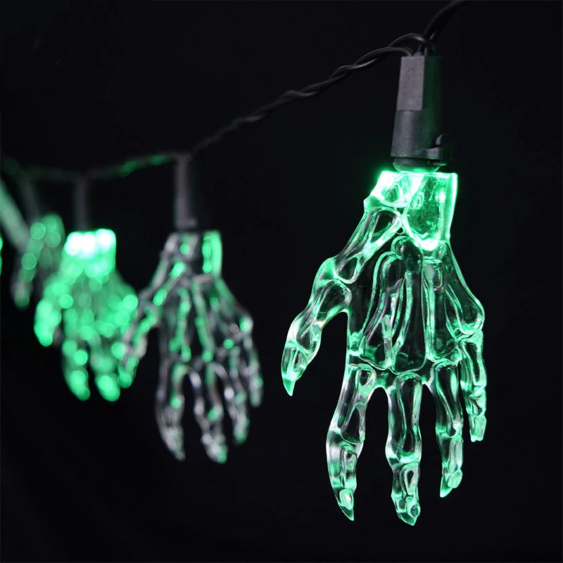 Novelty LED Fairy Lights 10 Clear Skeleton Hand String Light Battery