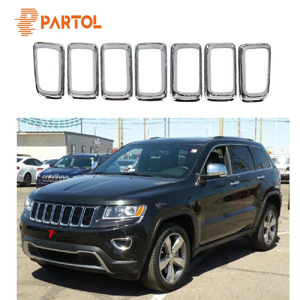 Partol 7Pcs Chrome Car Front Grille Protectors Cover Trim ABS For Jeep