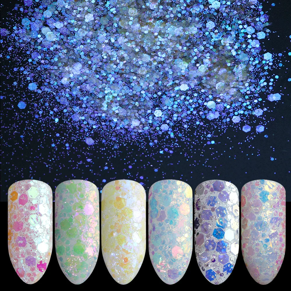 

1 Box Nail Glitter Mermaid Symphony Sequins Flakes AB Shiny Mixed Size Hexagon Paillette Holo Decoration Manicure JIDT01-12