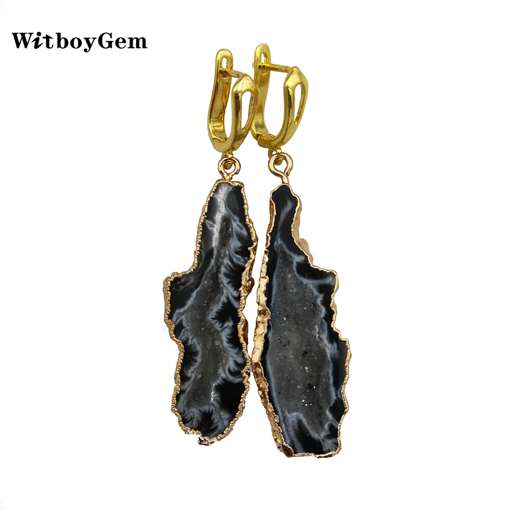 Серьги-капли WitboyGem из натуральных Друза агатов, висячие серьги для женщин, богемский кварц, друза, серьги-капли, женские серьги с кристаллами, Geode, EA002