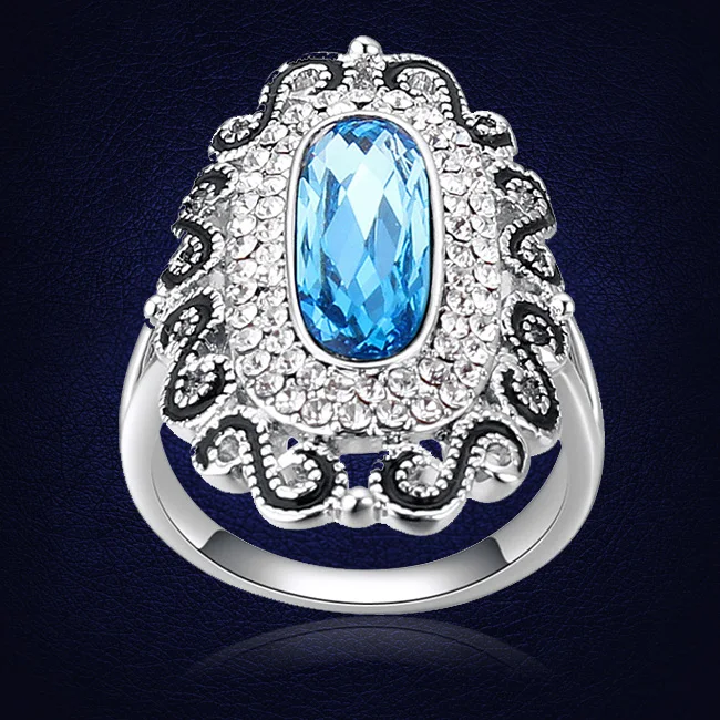 

100% Crystal Form Swarovski Fashion Female Ring White Gold Color Jewelry Vintage Party Engagement Wedding Rings For Women